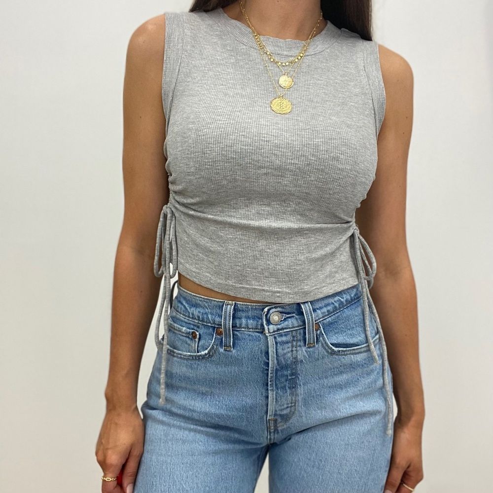 NWT Grey Rib Crop Top with side Ruching